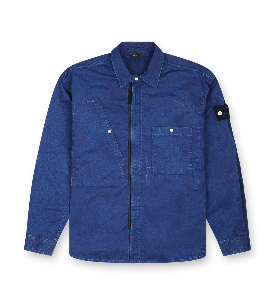 Indigo-overshirt voor heren van Stone Island, geverfd met Denim Research-badge