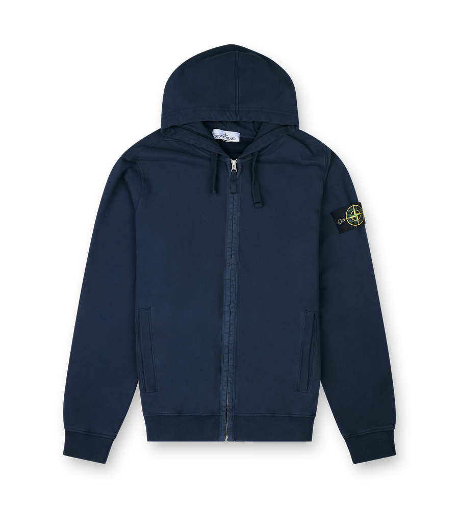 Stone Island Hooded Zip-Up Sweatshirt in Navy Blue