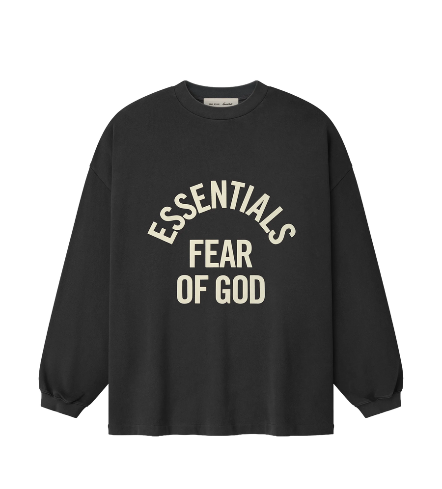Fear of God Essentials Campus 90s Longsleeve Tee in Faded Black