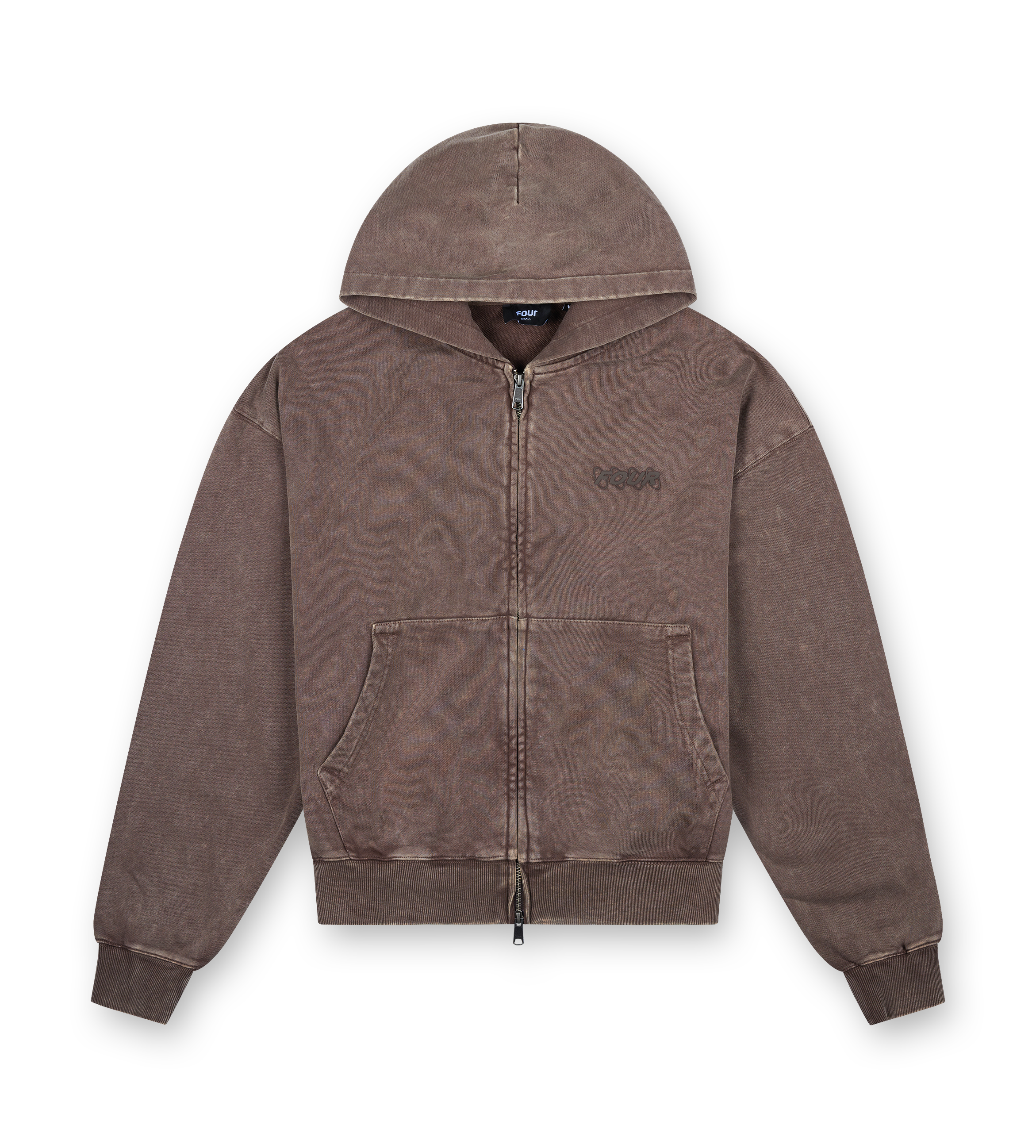 Circles Boxy Zip Up Hoodie Washed Brown