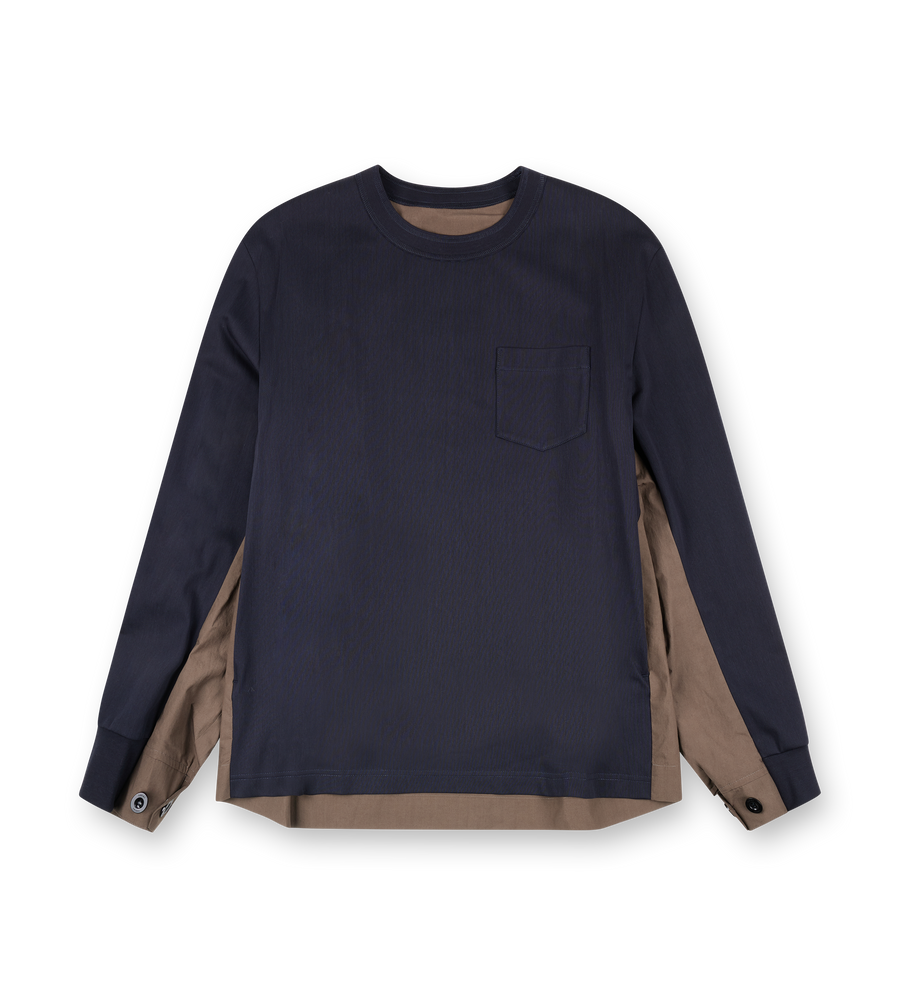 Sacai Panelled Long Sleeve T-Shirt in Black / Brown
