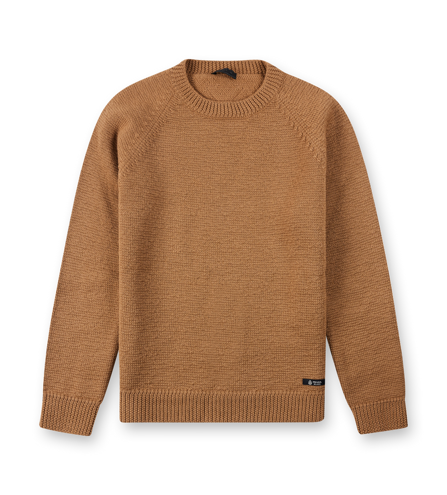 Prada Wool Crew-Neck Sweater in Camel Brown