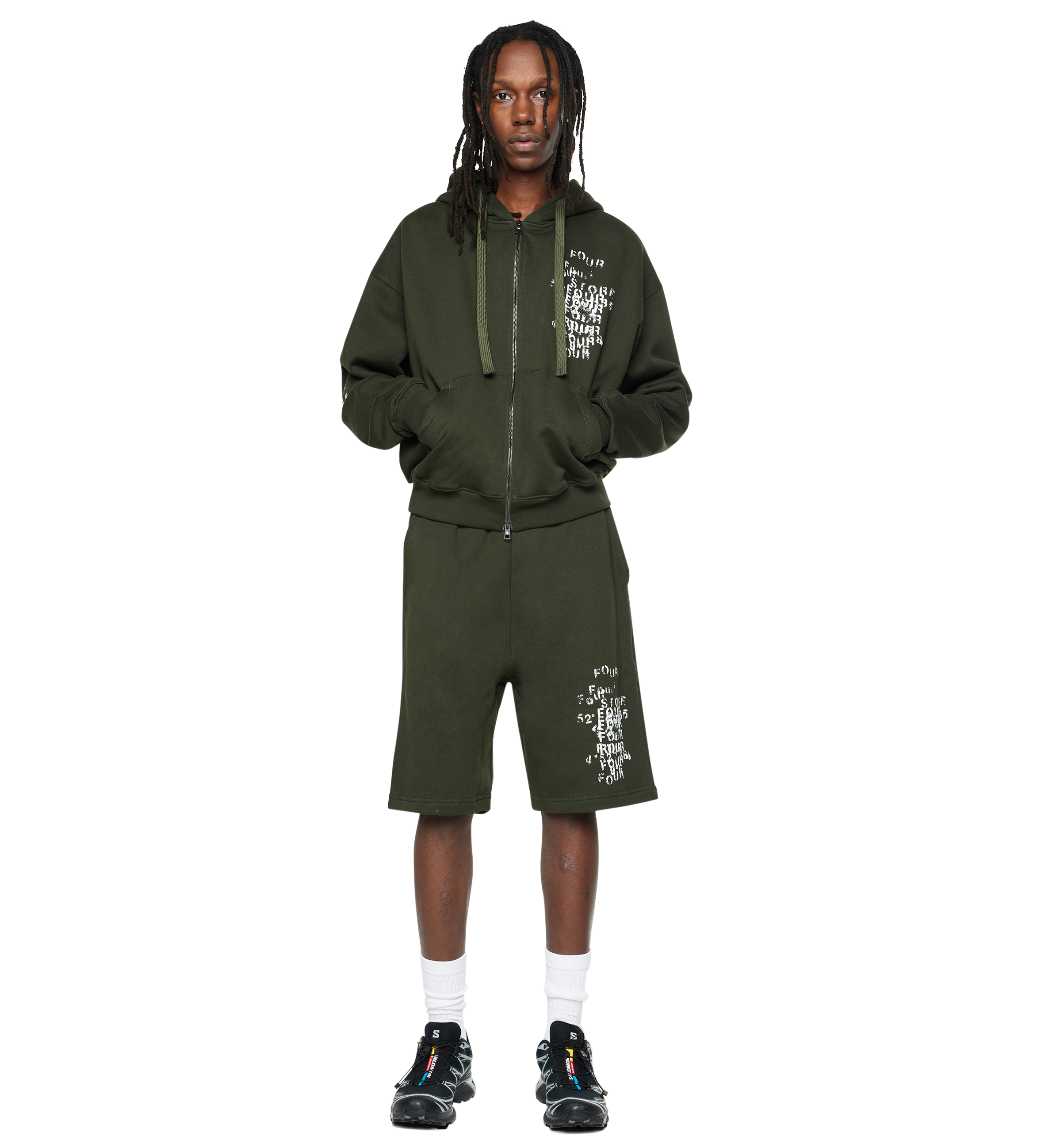 Grunge Zip Up Hoodie Army Green
