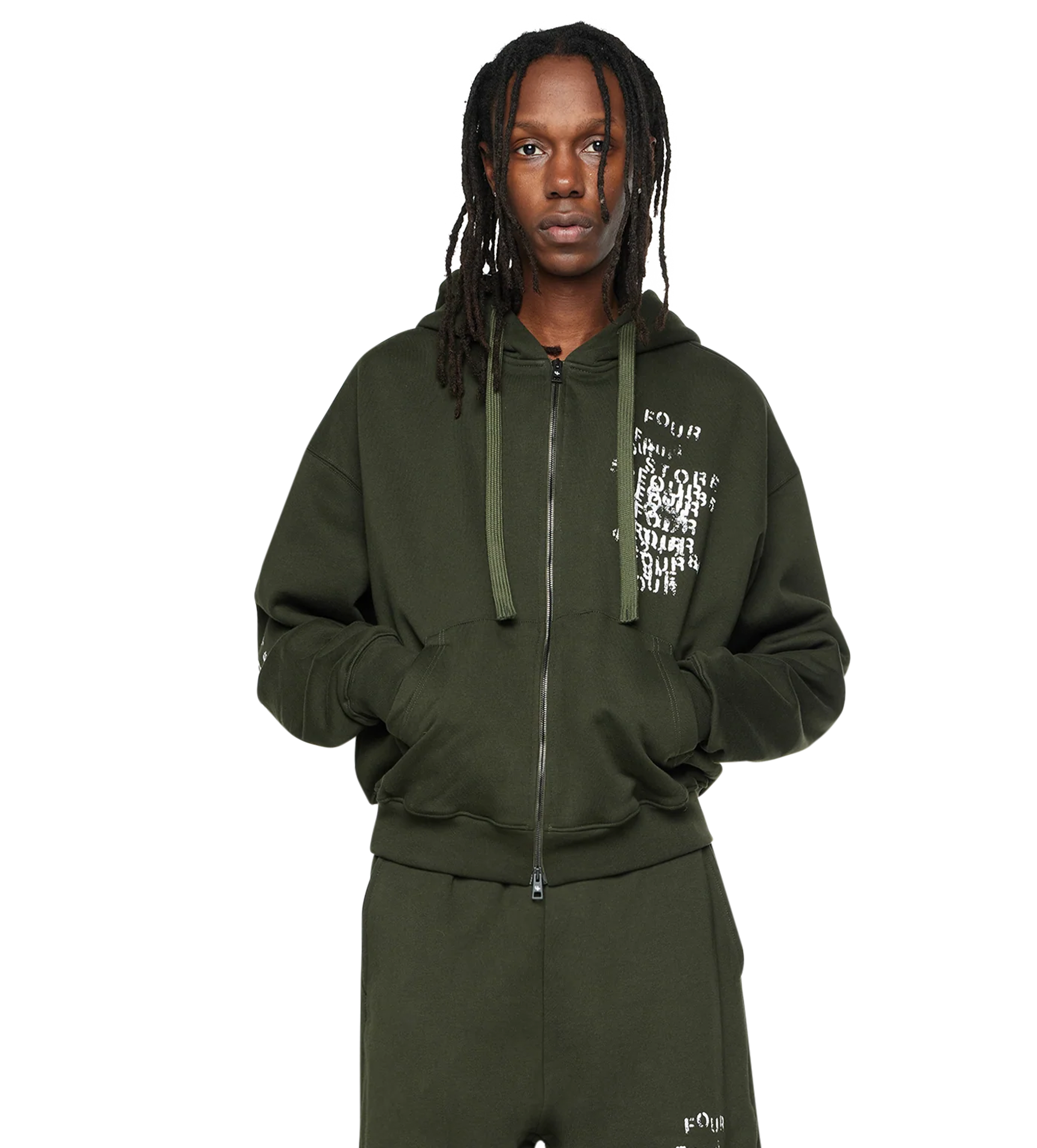 Grunge Zip Up Hoodie Army Green