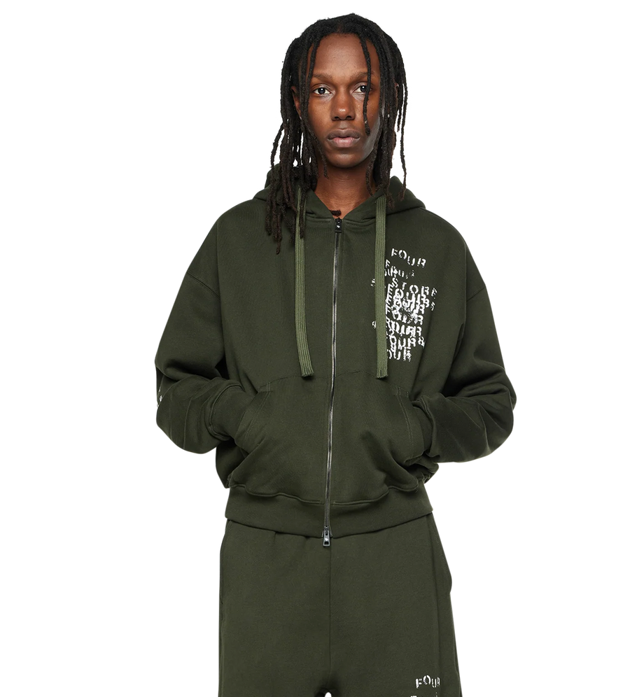 Grunge Zip Up Hoodie Army Green