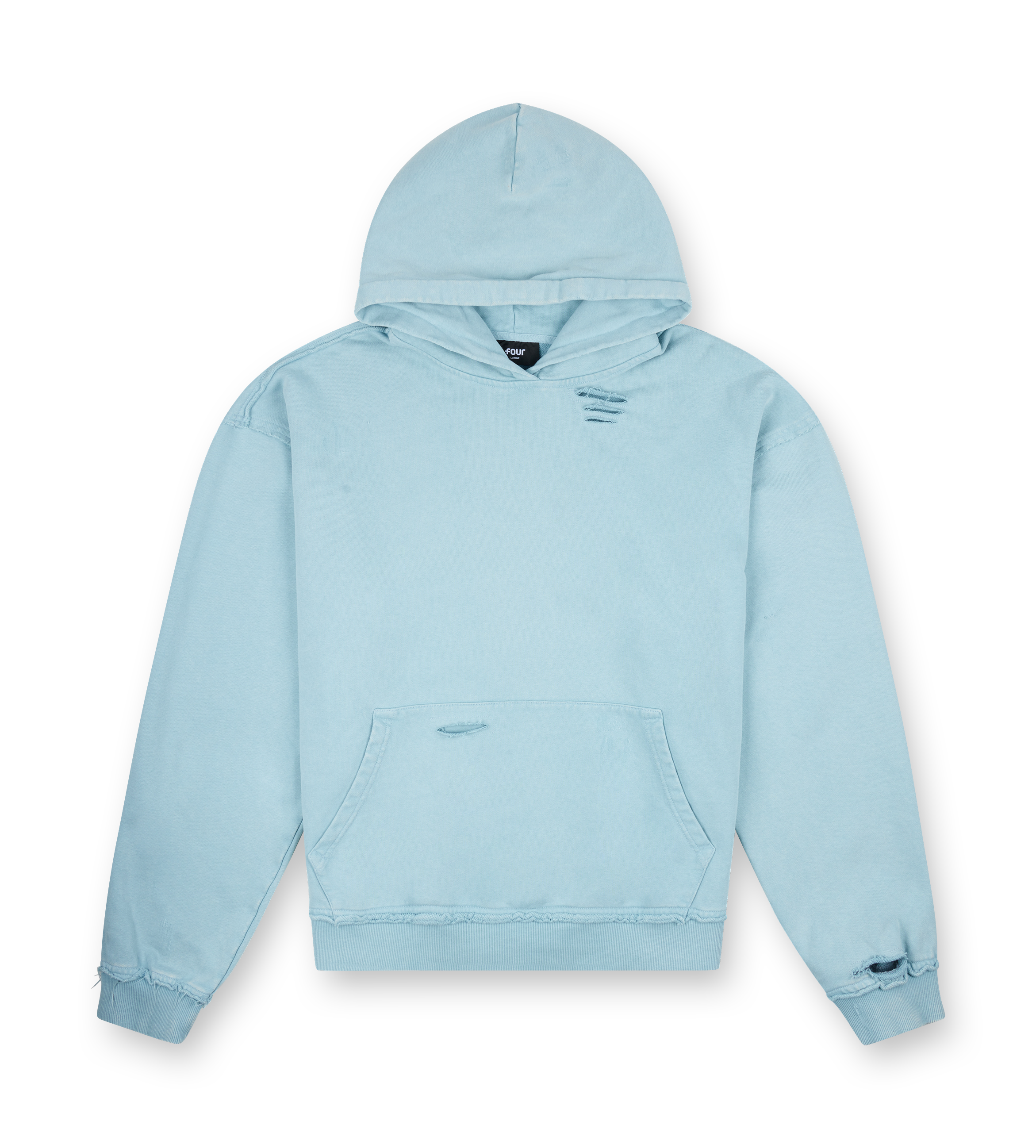 Destroyed Hoodie Washed Aqua Gray