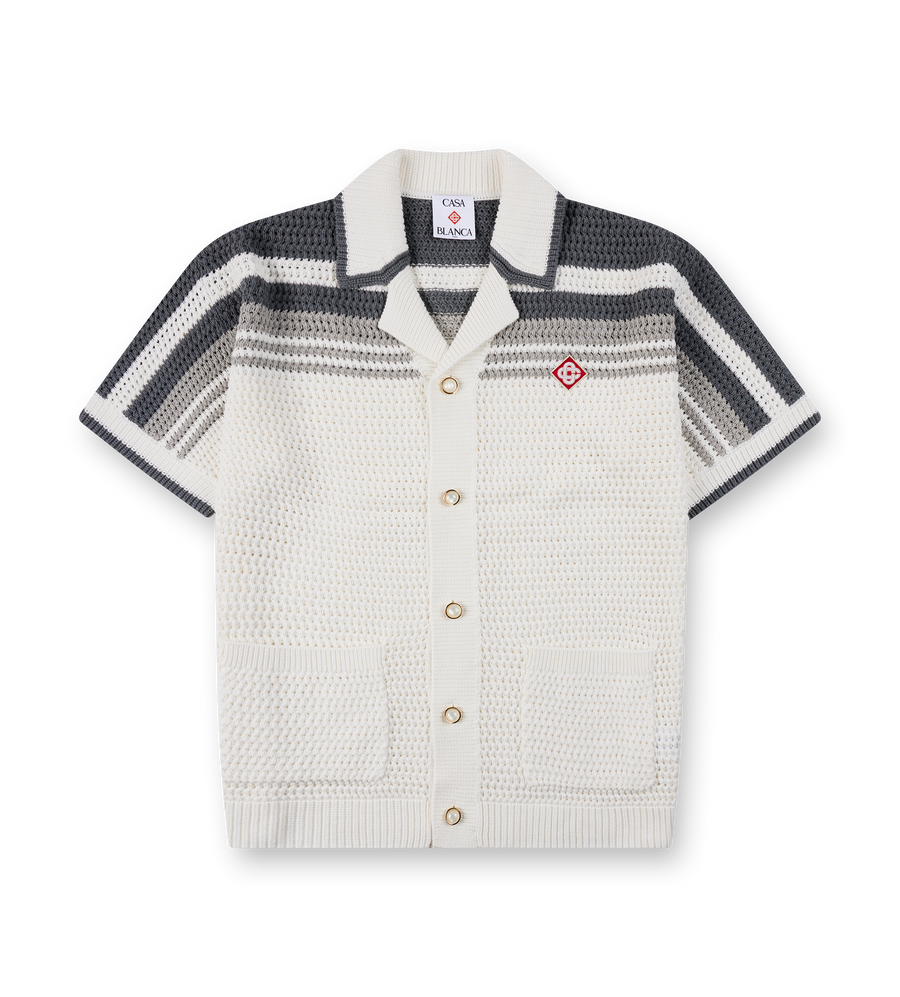 Casablanca Tennis Crochet Shirt in White/Grey