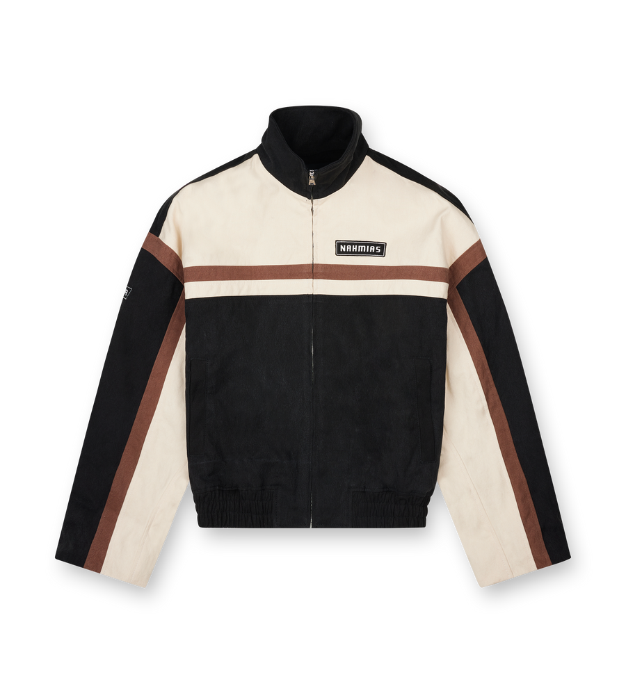 Nahmias Canvas Moto Bomber Jacket in Black/Brown