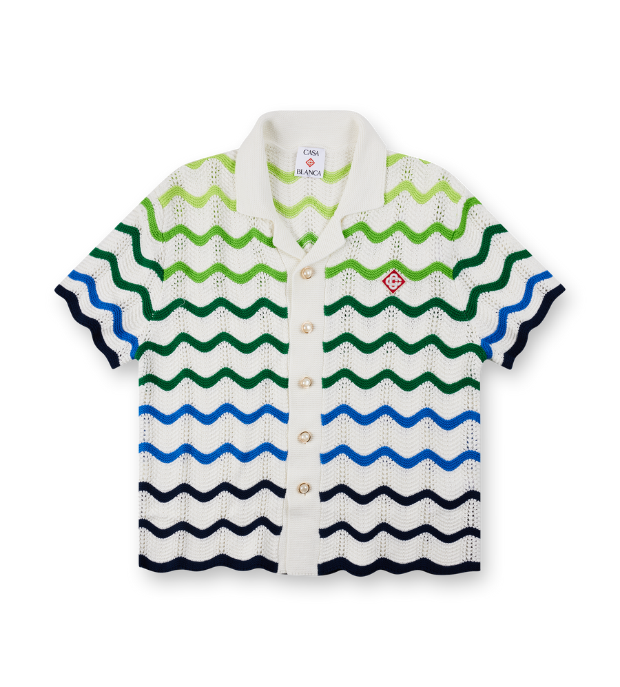 Casablanca Wave Knitted Shirt in White/Green