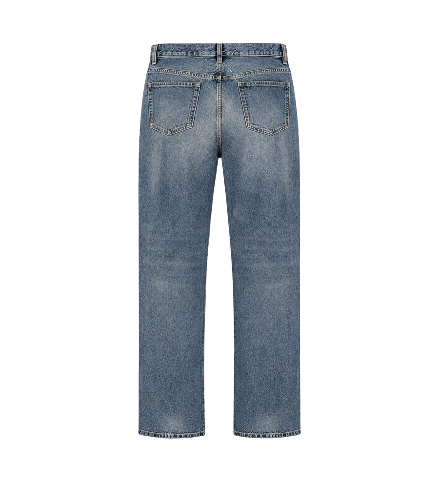 Blue Distressed Straight-Leg Jeans