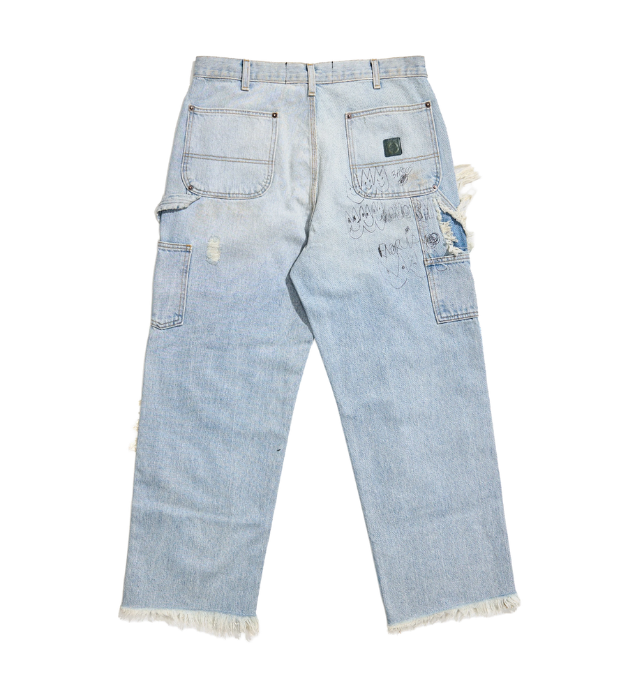 Double Knee Denim Trousers in Blue