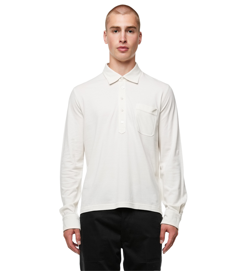 Button-front Long-sleeved Polo Shirt Ecru - 56