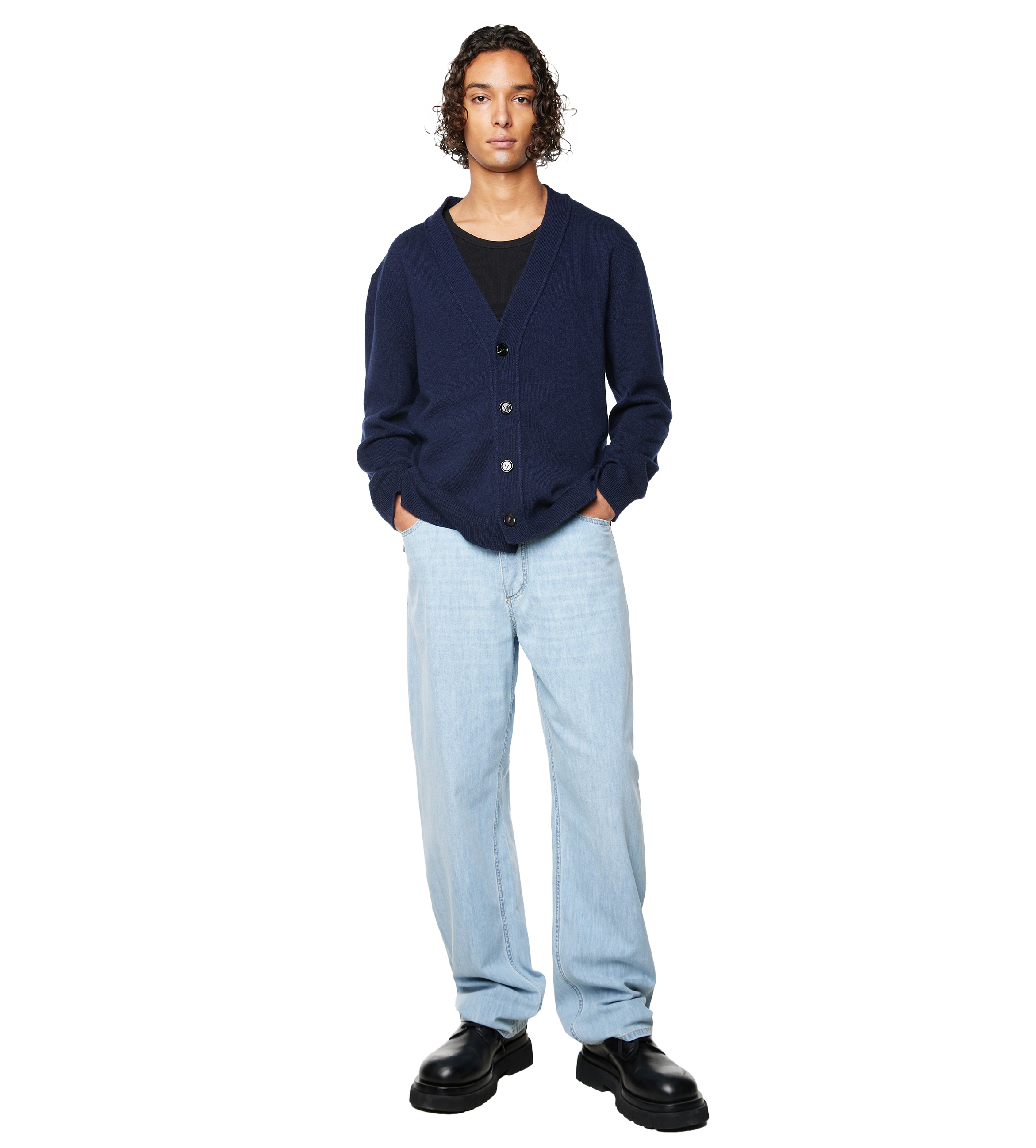 Intrecciato Cashmere Cardigan Blue