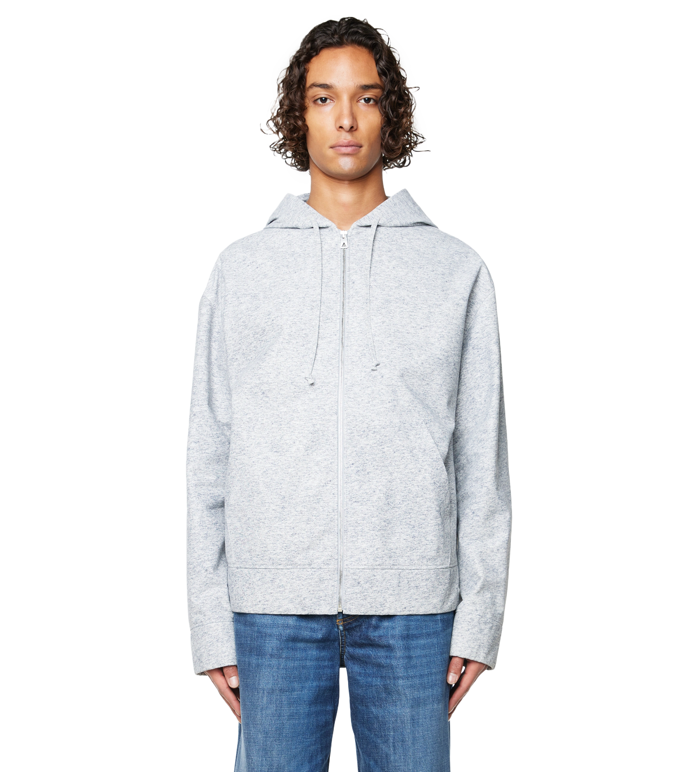 Printed Leather Jersey Hoodie Light Grey