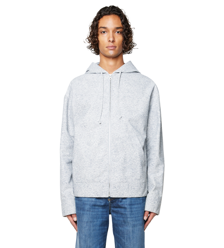 Printed Leather Jersey Hoodie Light Grey