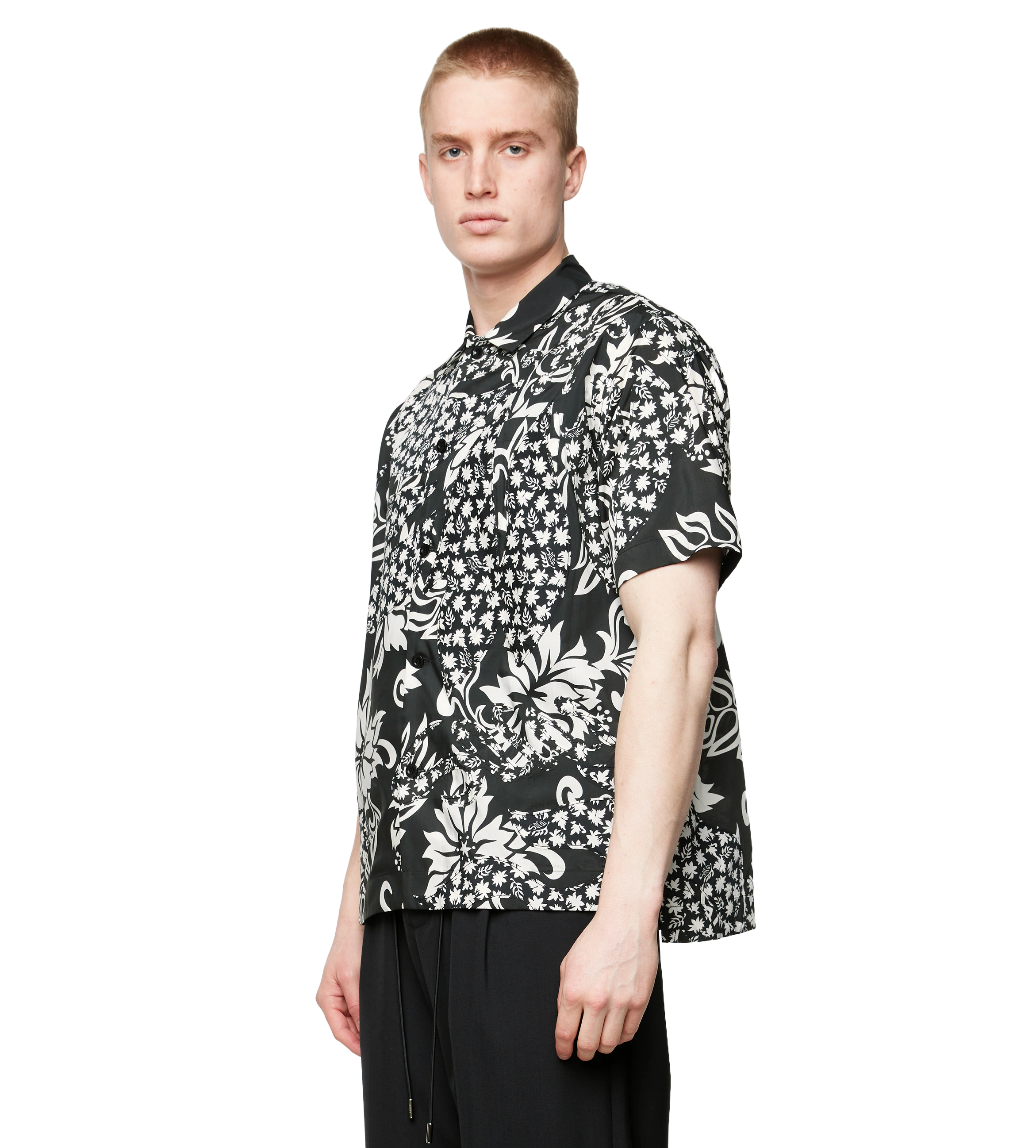 Floral Embroidered Patch Shirt Black