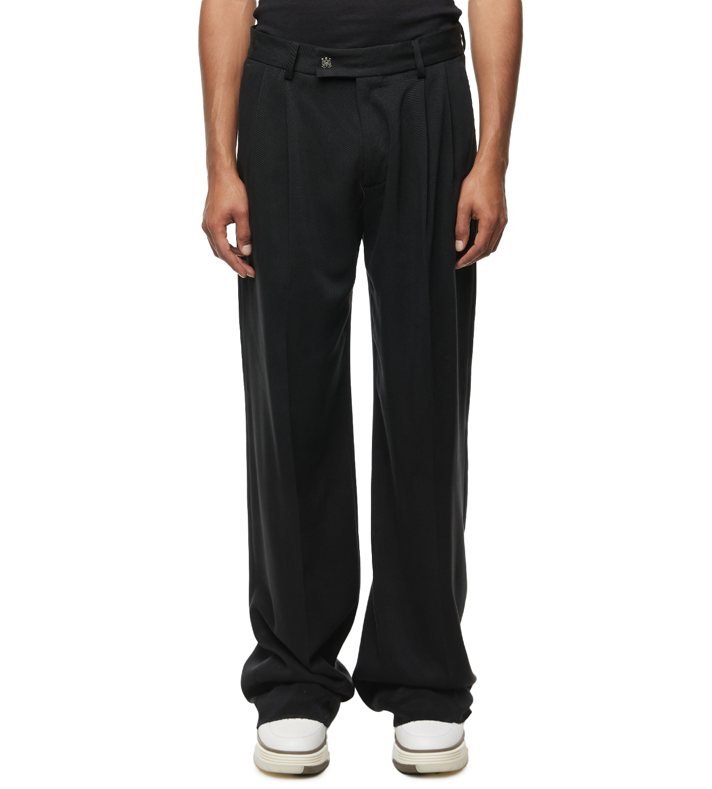 Box-pleat Straight-leg Trousers Black