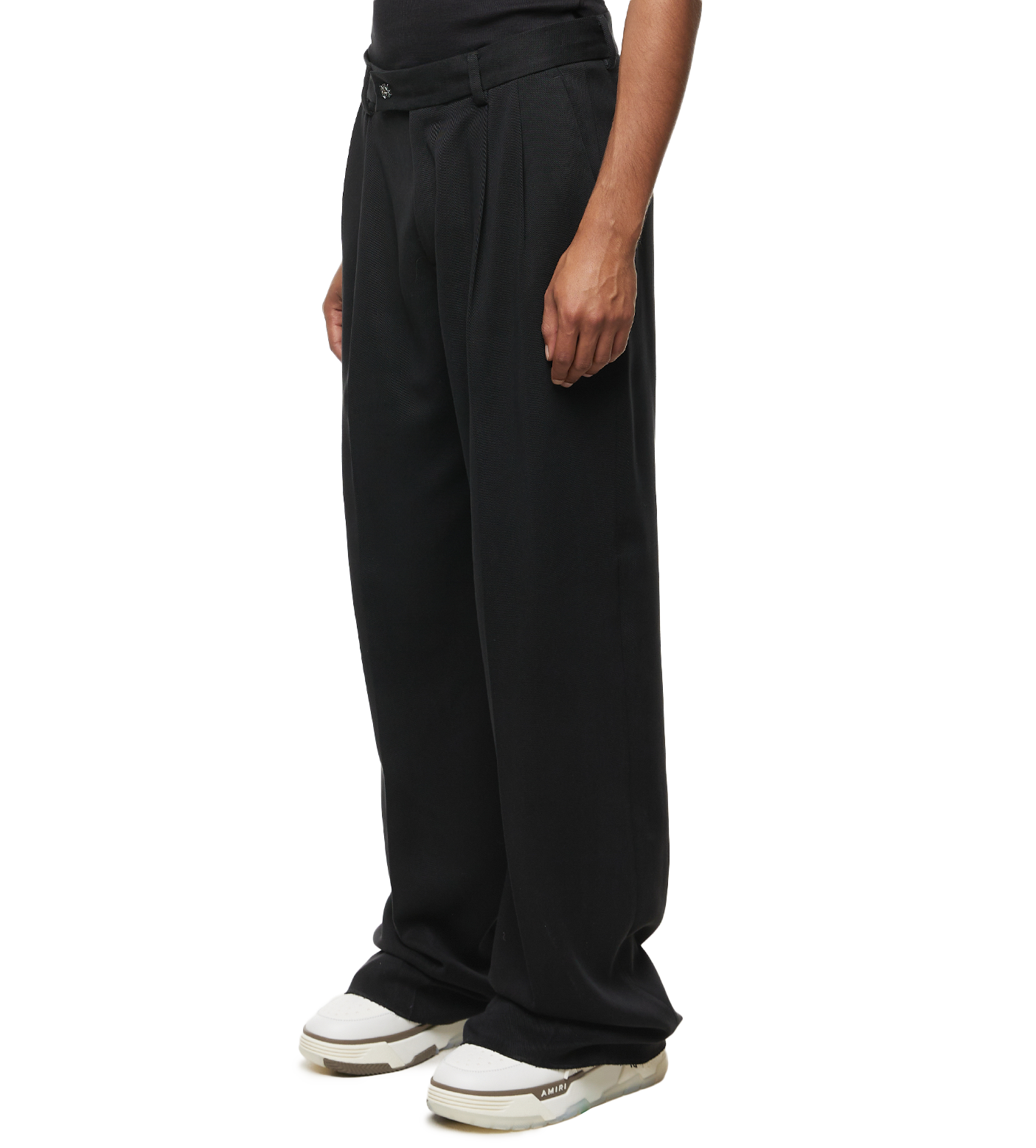 Box-pleat Straight-leg Trousers Black