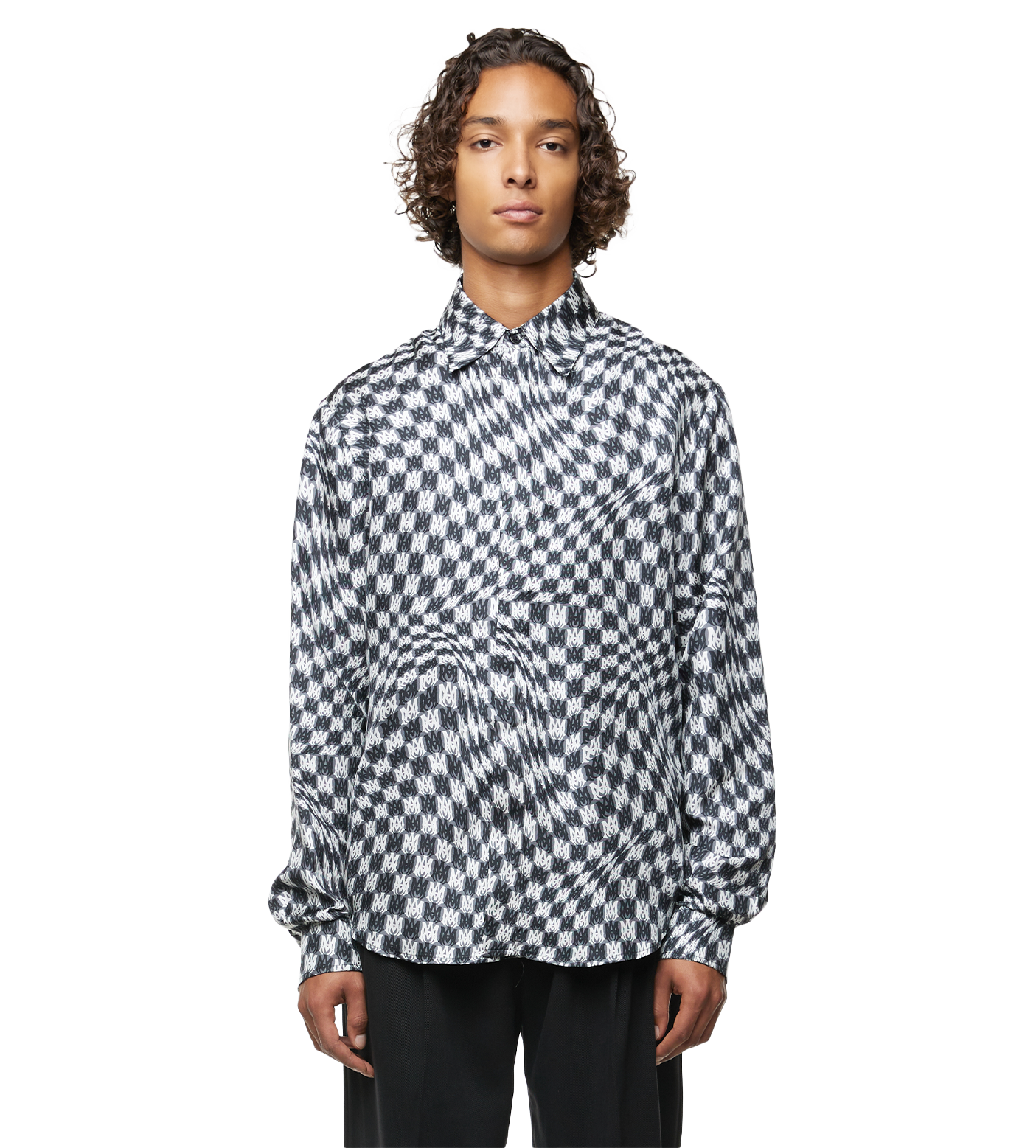 Wavy Silk Shirt Black White