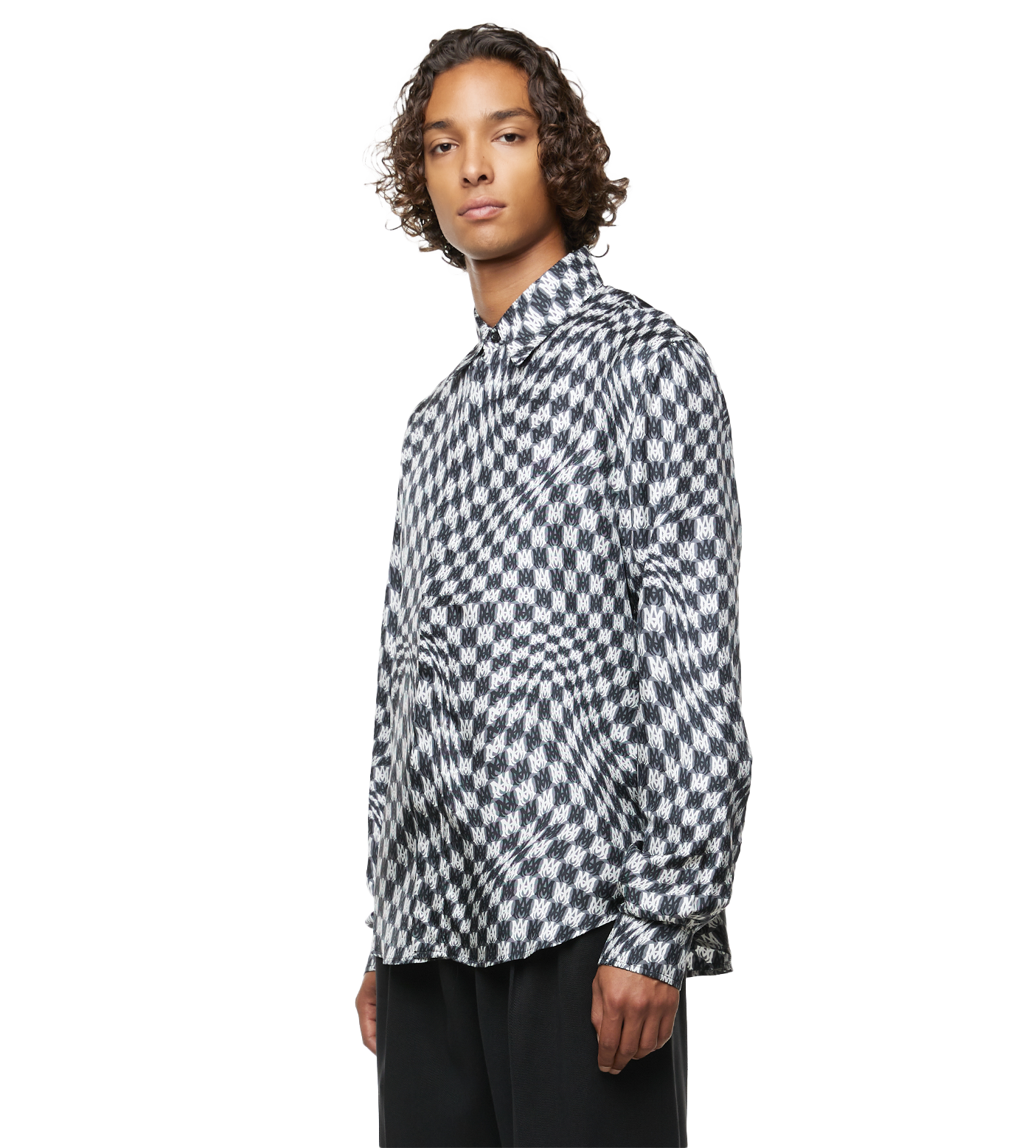 Wavy Silk Shirt Black White