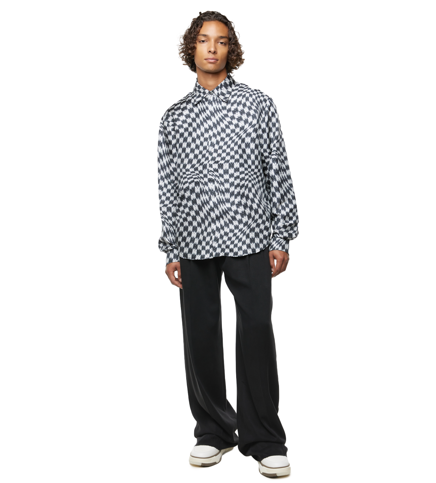 Wavy Silk Shirt Black White