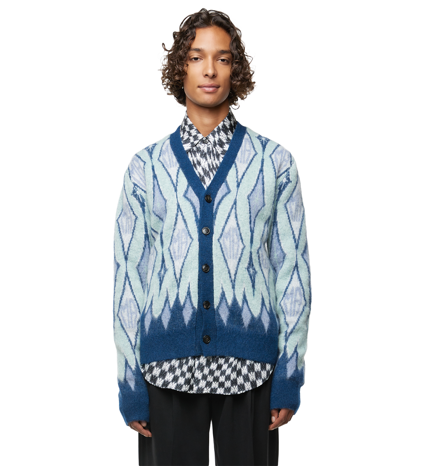 Argyle Mohair Cardigan Blue