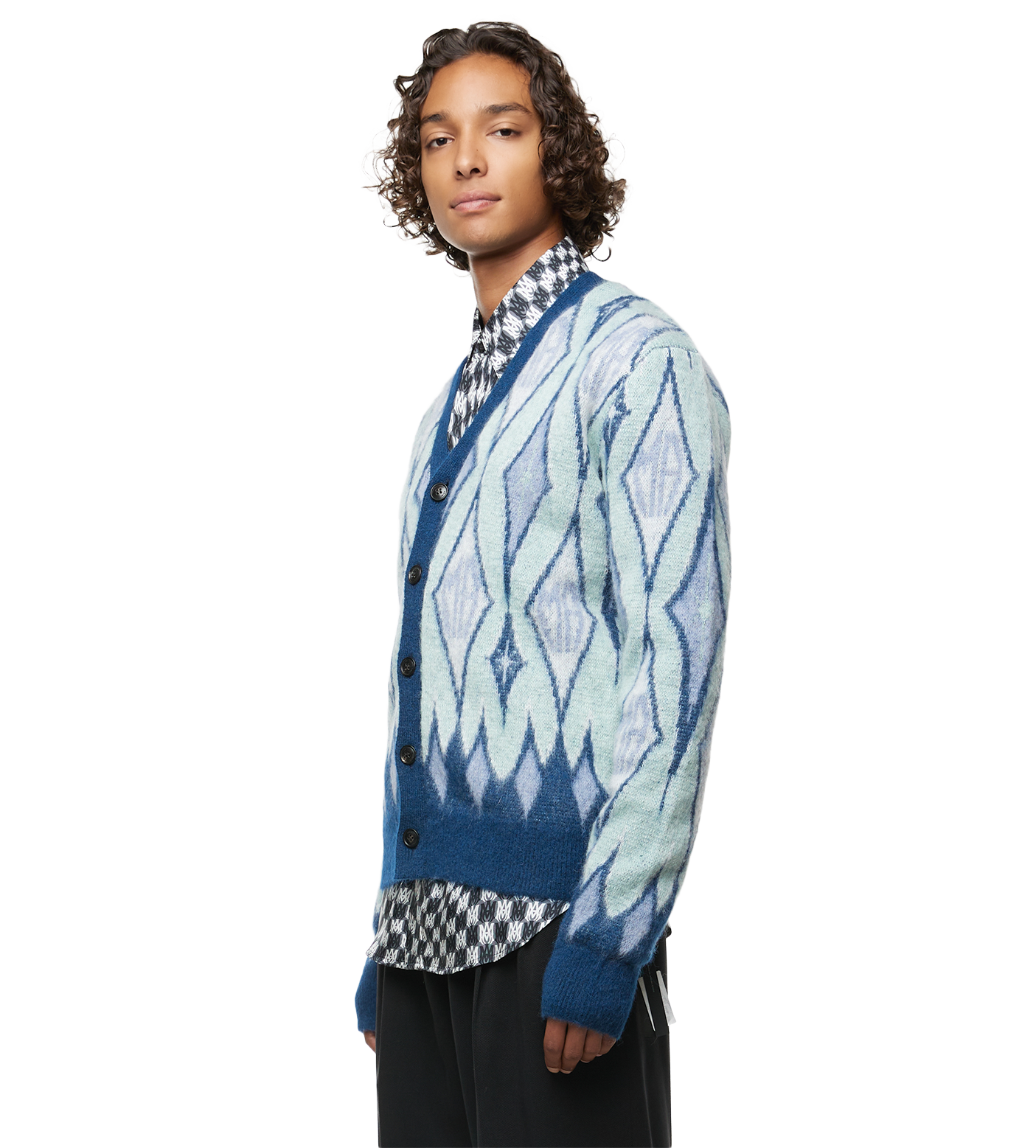 Argyle Mohair Cardigan Blue