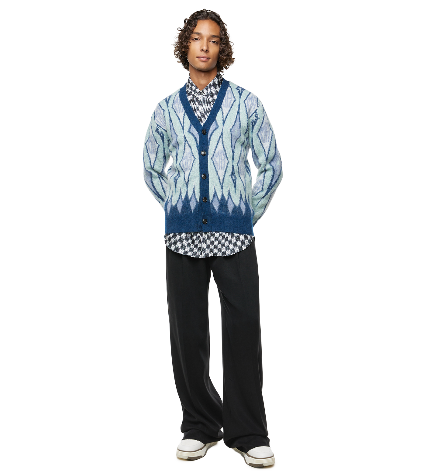Argyle Mohair Cardigan Blue