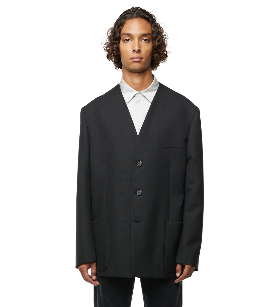 Wool Lapelless Blazer Black