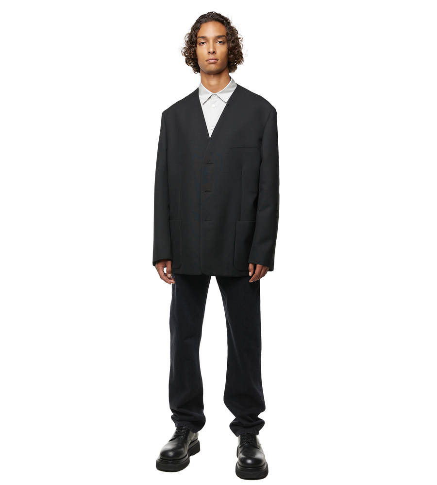 Wool Lapelless Blazer Black