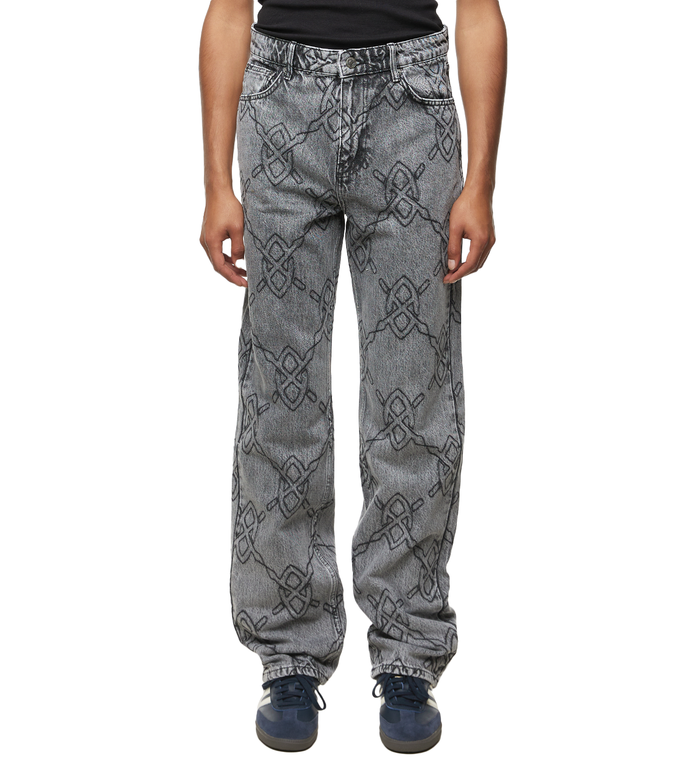 Rahul Straight Leg Pants With All Over Logo Grey