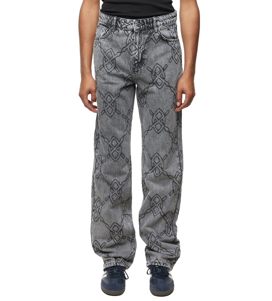 Rahul Straight Leg Pants With All Over Logo Grey