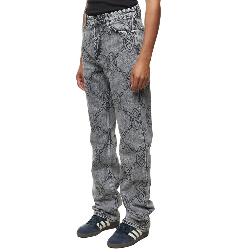 Rahul Straight Leg Pants With All Over Logo Grey