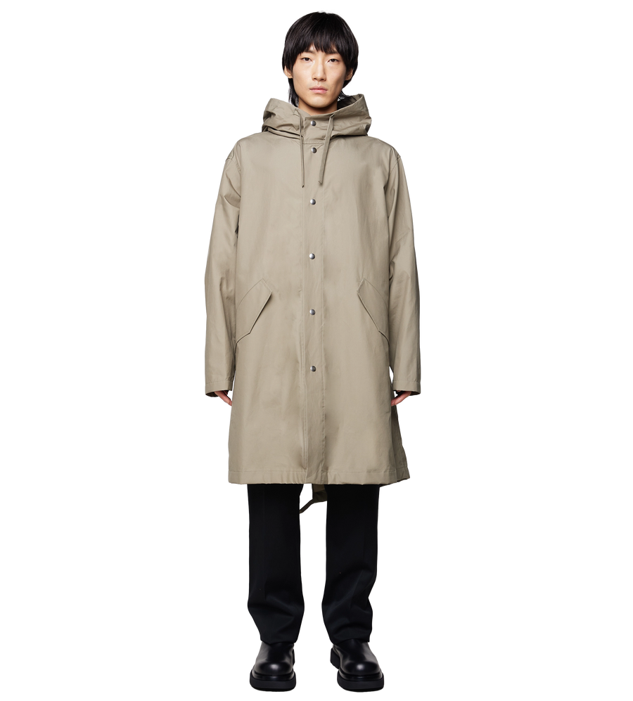 Logo Printed Drawstring Parka Coat Beige