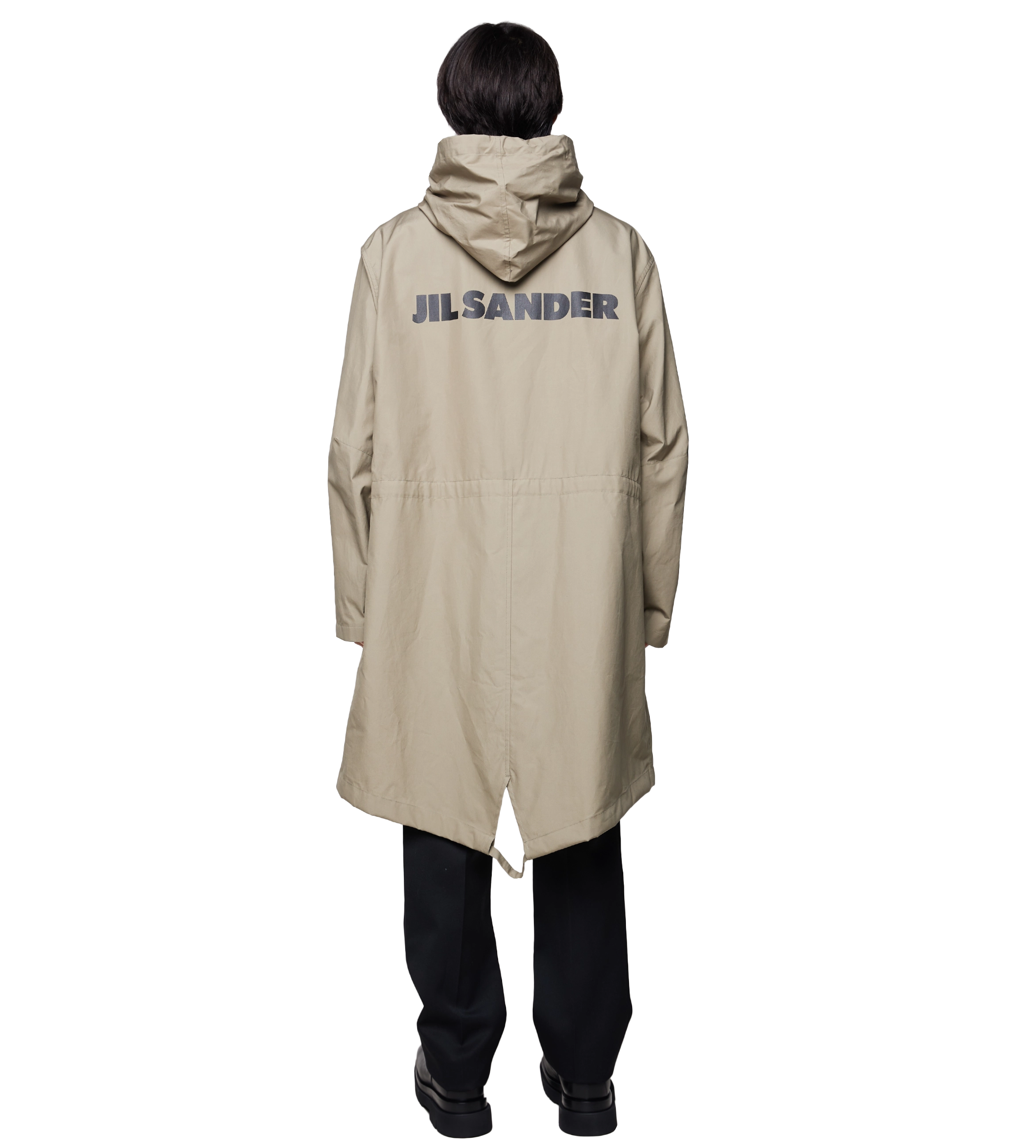 Logo Printed Drawstring Parka Coat Beige