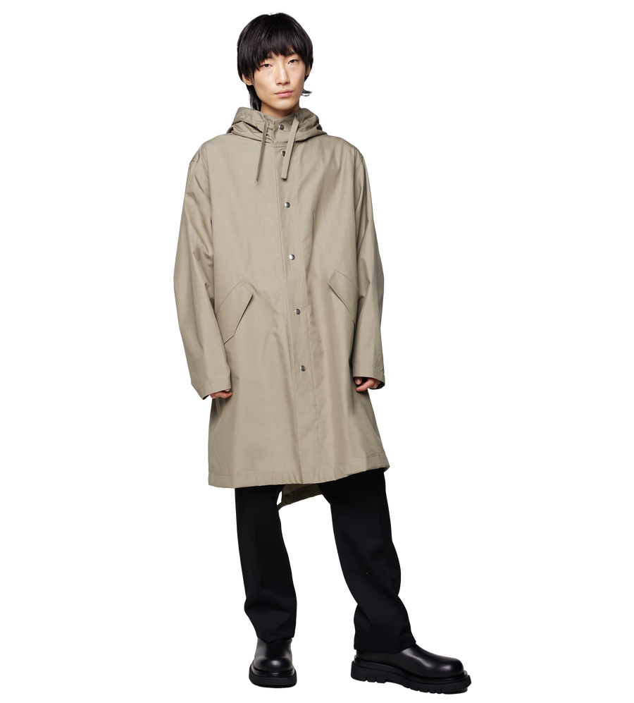 Logo Printed Drawstring Parka Coat Beige