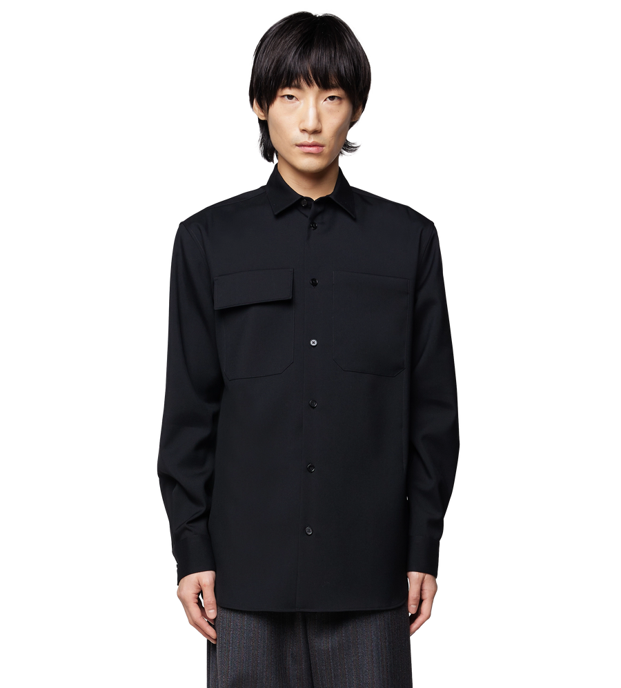 Fine Wool Gabardine Shirt Black