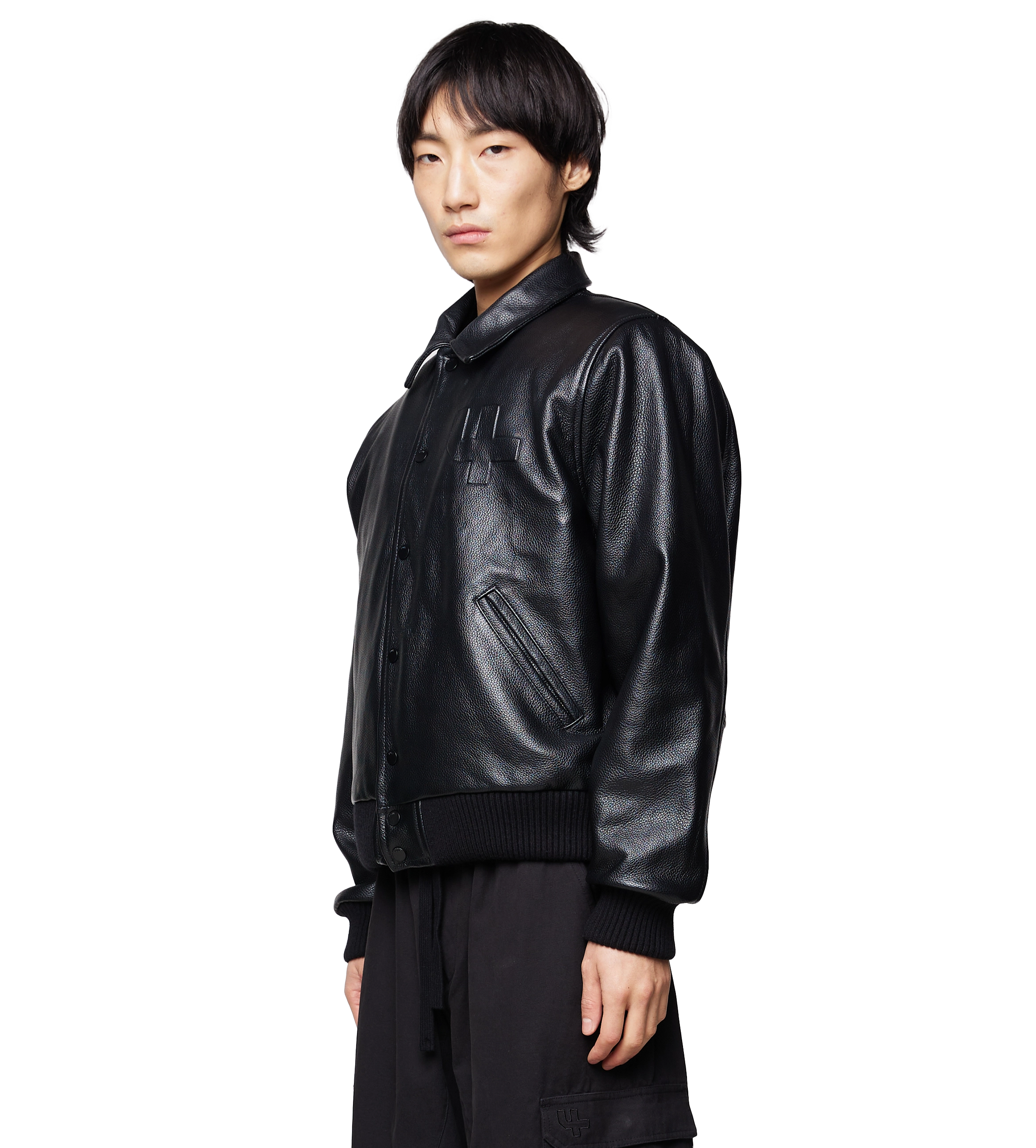 Leather Varsity Jacket All Black