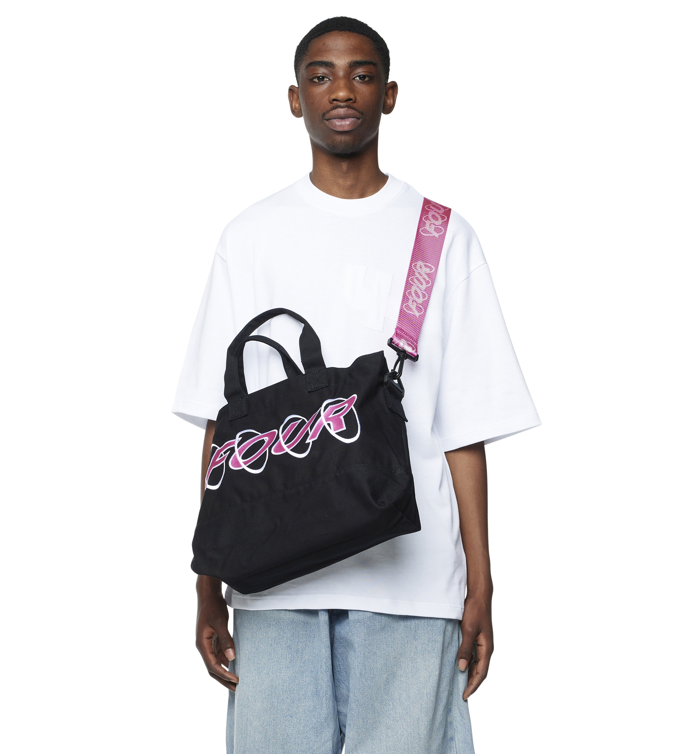 Circles Embroidery Shopper Small White/ Pink