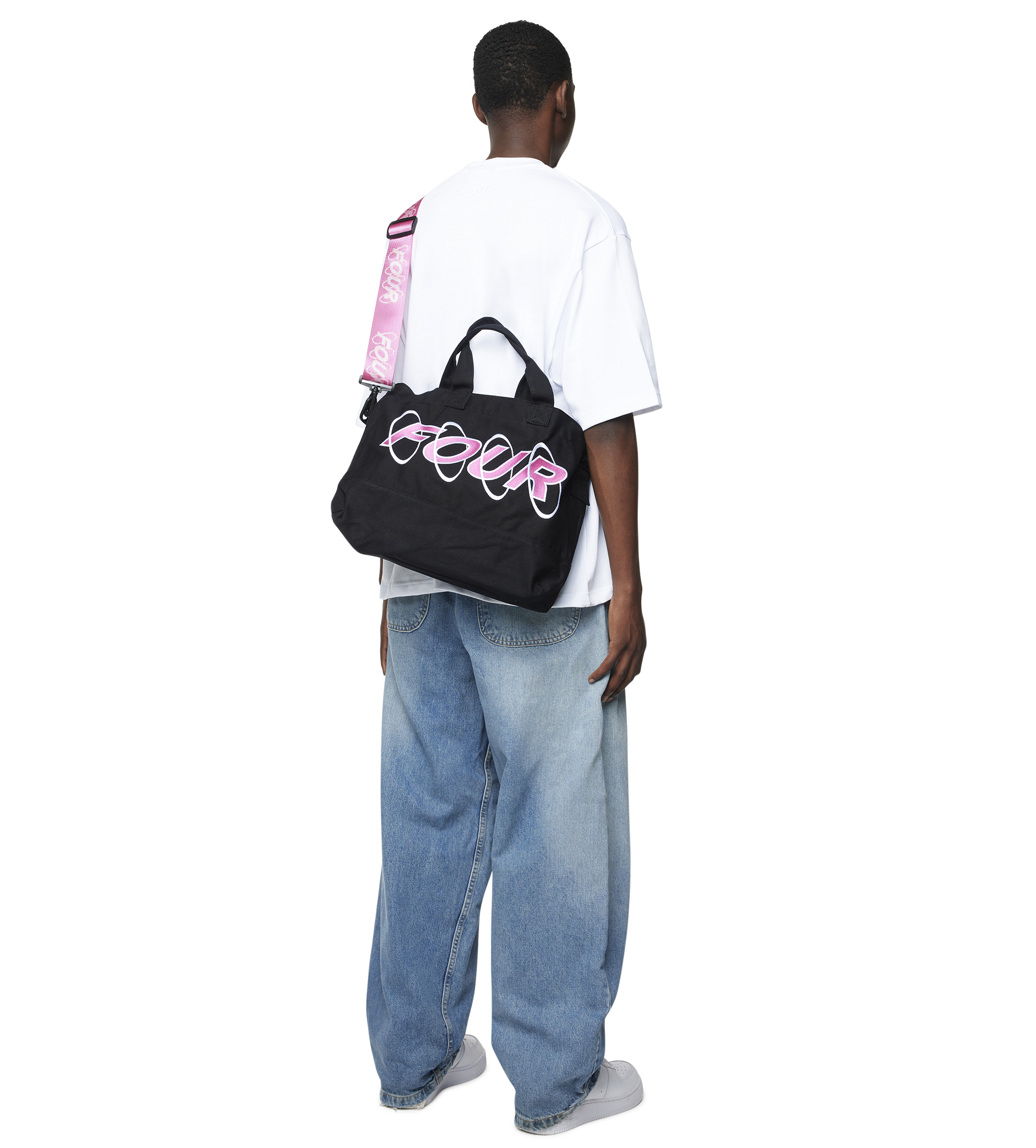 Circles Embroidery Shopper Small White/ Pink
