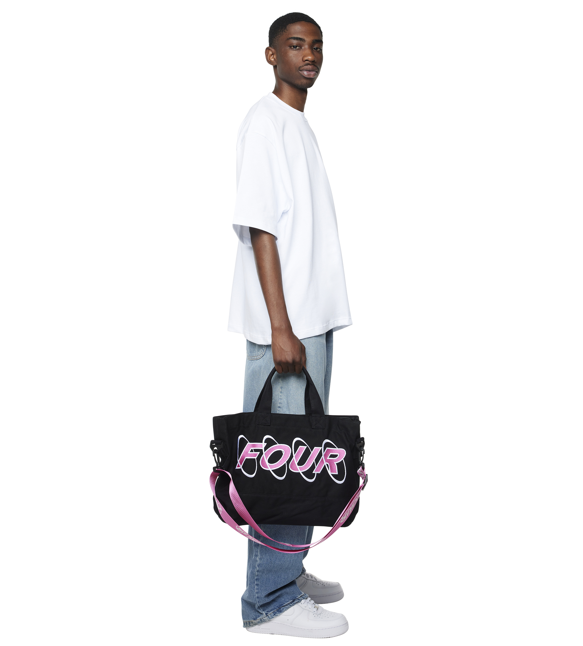 Circles Embroidery Shopper Small White/ Pink