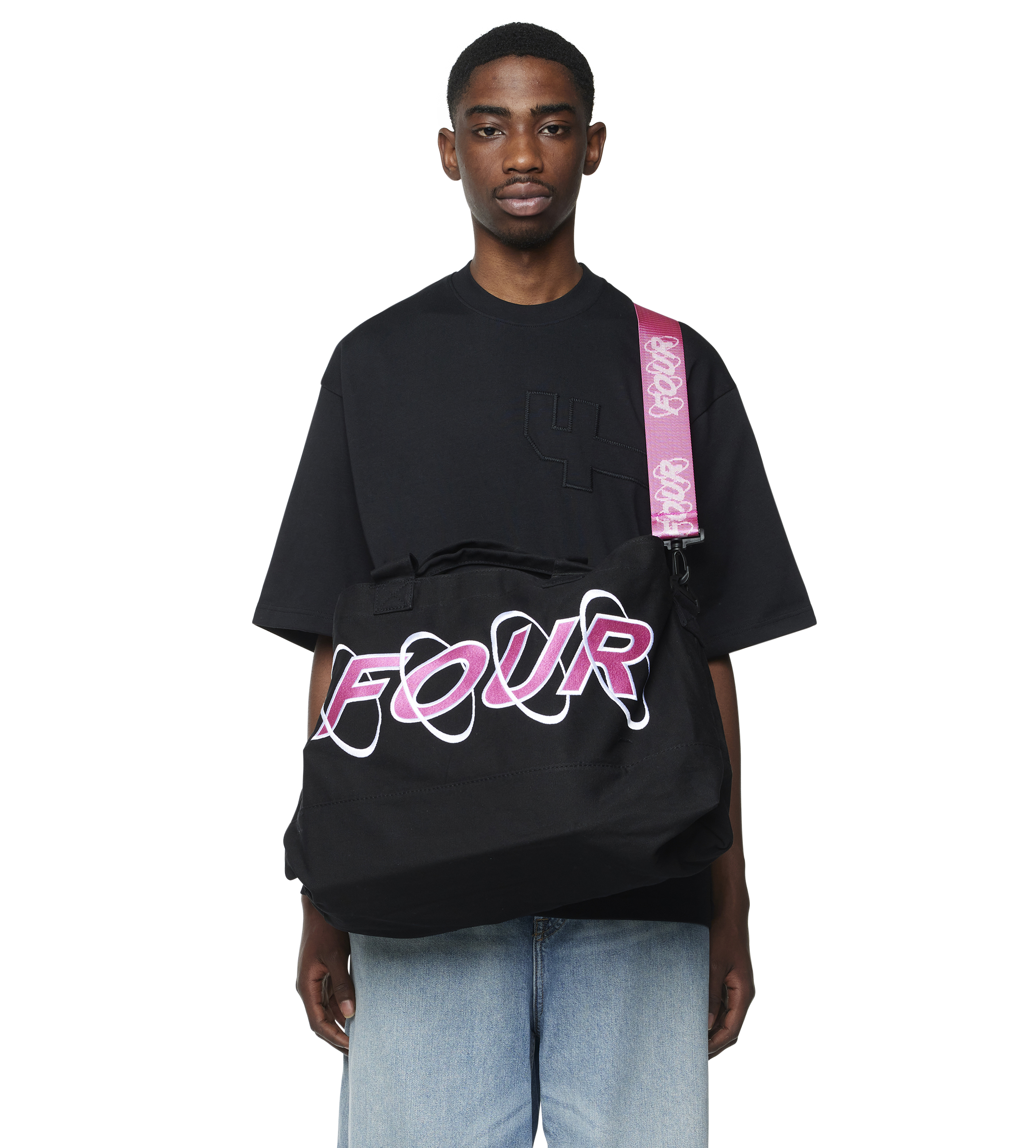 Circles Embroidery Shopper Medium White/ Pink