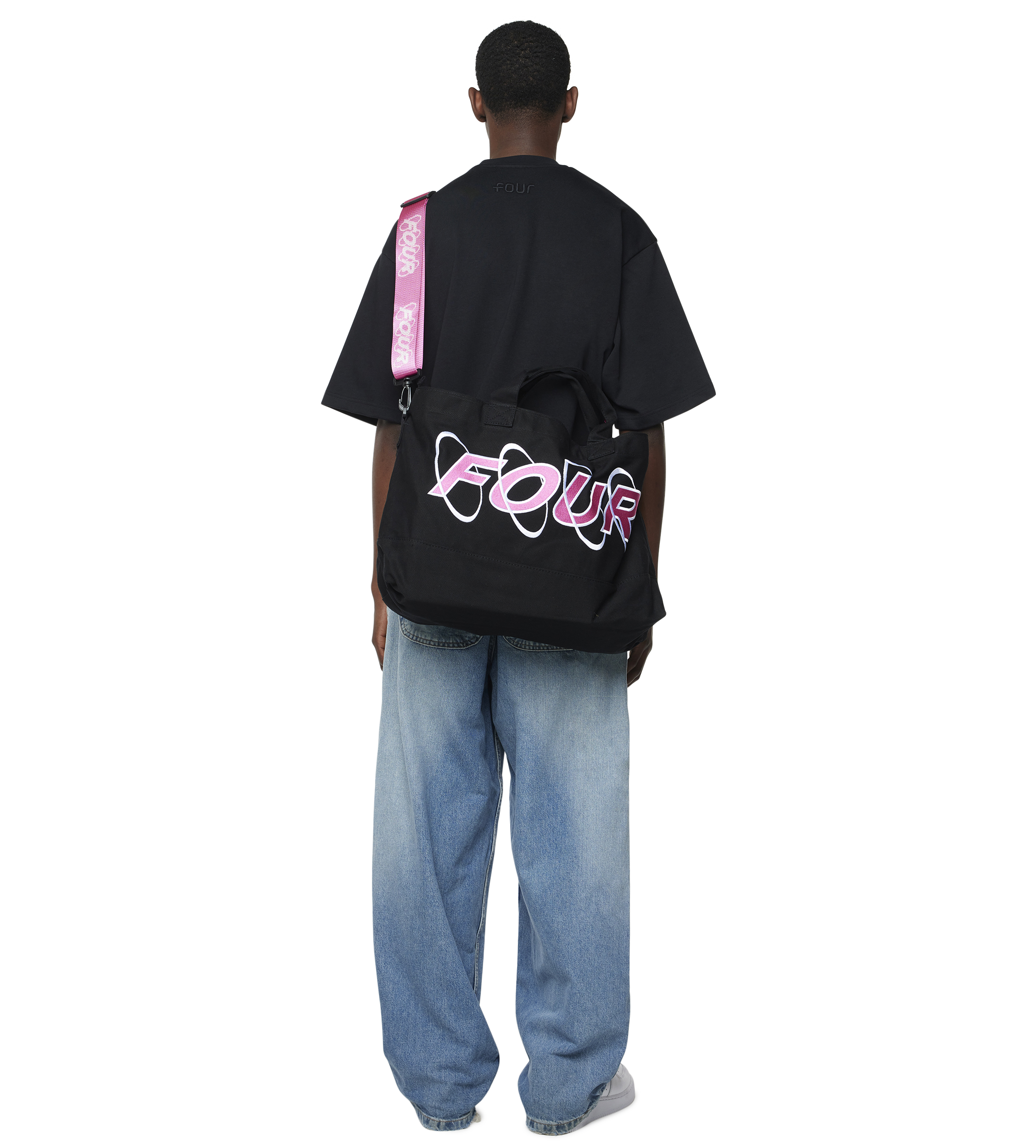 Circles Embroidery Shopper Medium White/ Pink