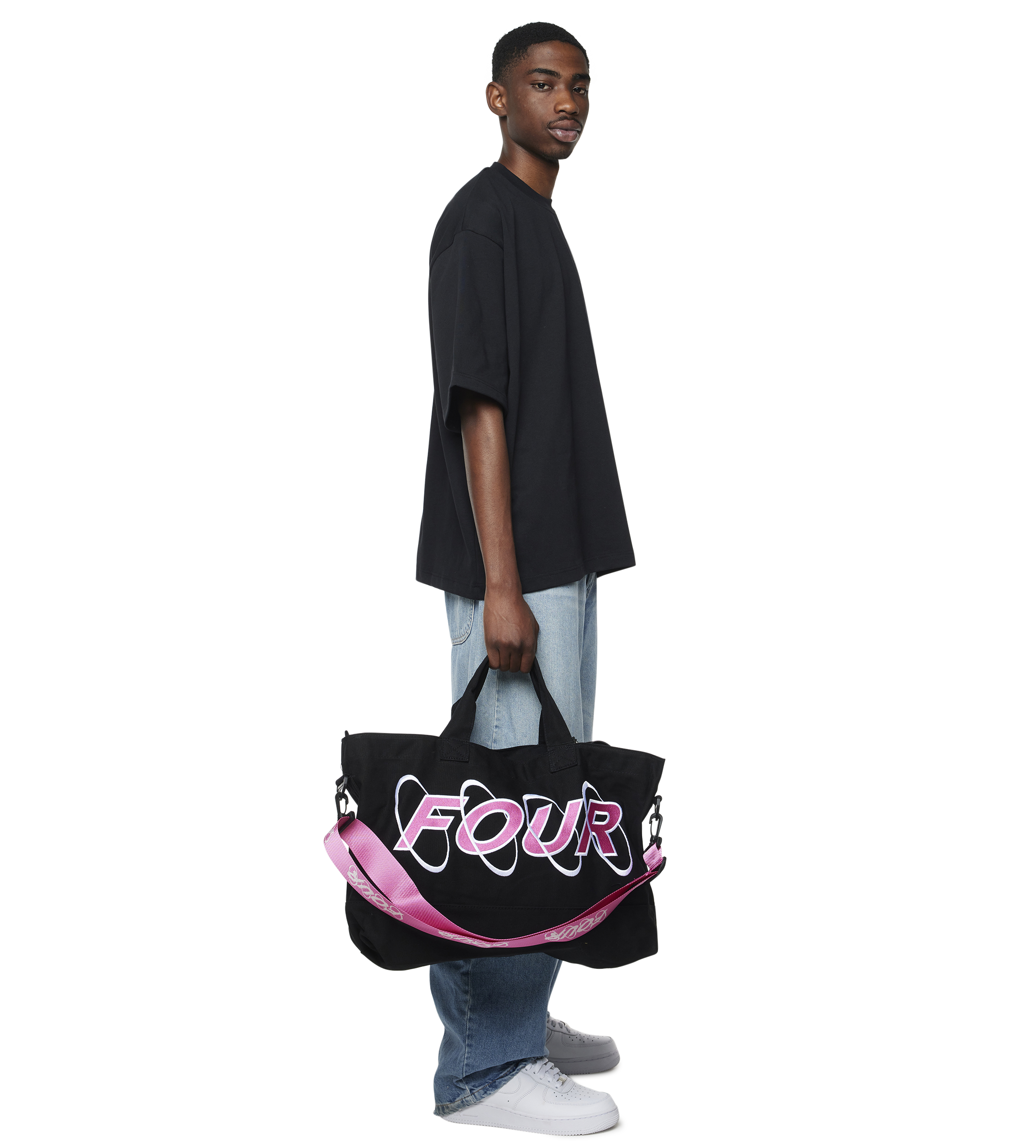Circles Embroidery Shopper Medium White/ Pink