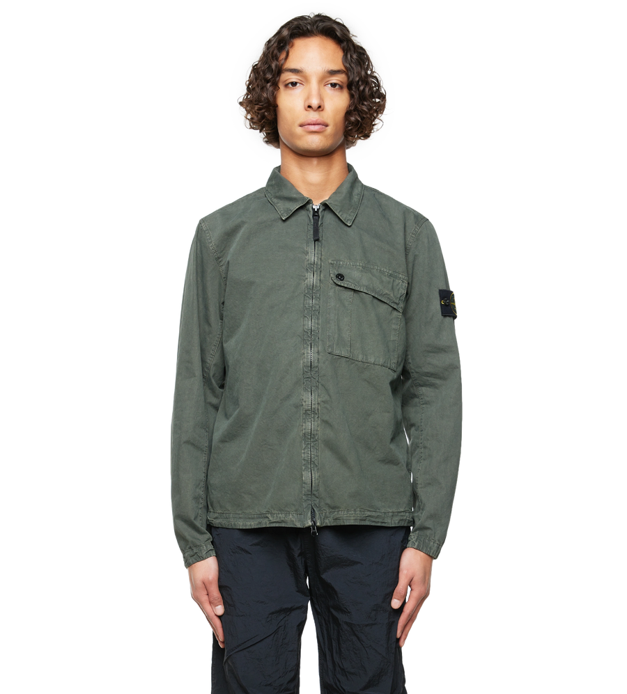 Compass-Patch Zip-up Shirt Green