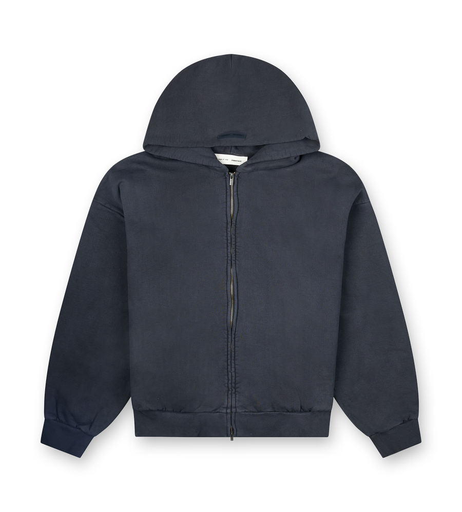 Fear of God Essentials geborduurde klassieke hoodie met volledige ritssluiting in vintage zwart