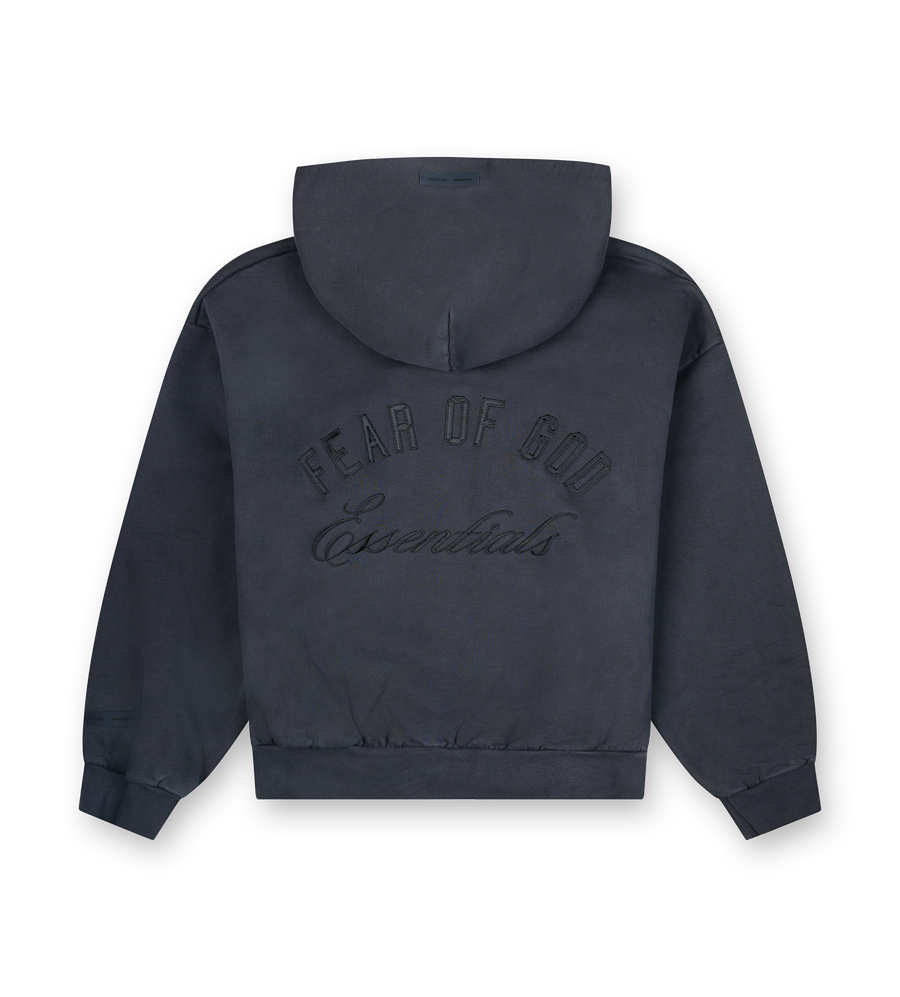 Fear of God Essentials geborduurde klassieke hoodie met volledige ritssluiting in vintage zwart
