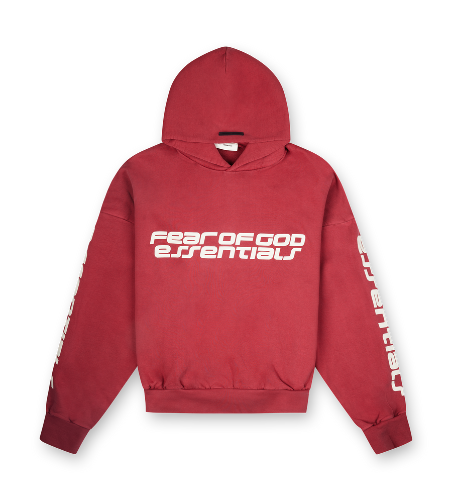 Fear of God Essentials Cropped Relaxed Hoodie in Crimson