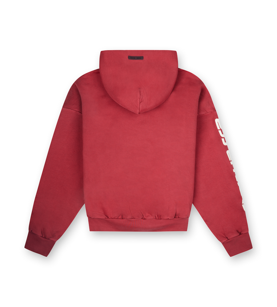 Fear of God Essentials Cropped Relaxed Hoodie in Crimson