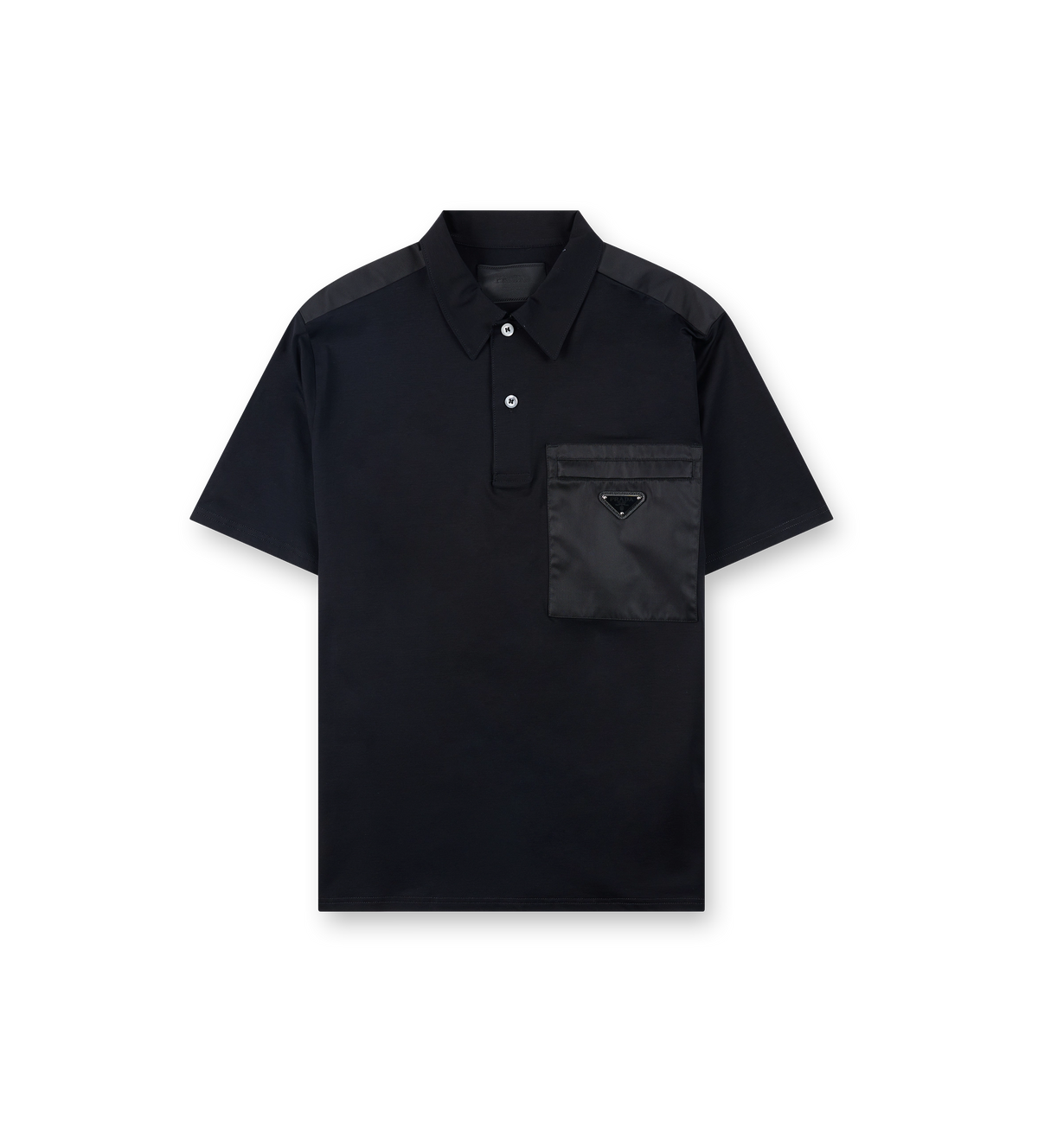 Stretch Cotton Polo Shirt with Re-Nylon Details in Black